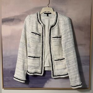 White House Black Market White Tweed Jacket with Black Trim